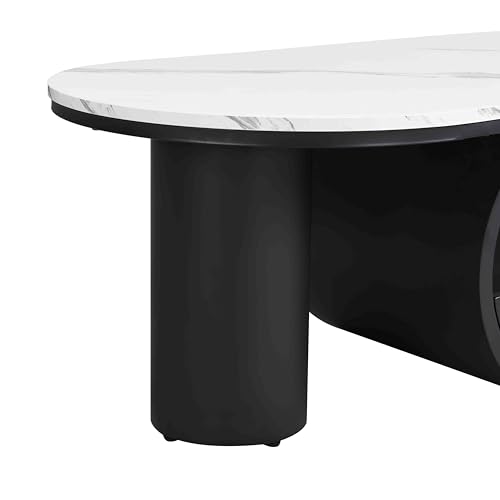 Image of Faux Marble Nesting Coffee Table Set of 2 | Coffee Table Set with End Table,Oval Living Room Table with Gold Metal Base,Marble Grain Top & 1 Drawer,Stack Tea Table Set