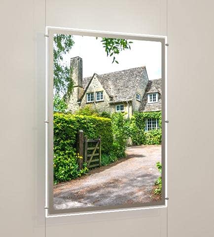 Pochettes LED A2 portrait en acrylique pour agence immobilière et vitrine de magasin