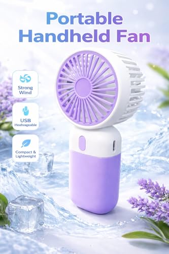 Image of Kabello Portable Hand Fan for Adults and Kids Rechargeable Handheld Fan with 3 Fan Speed Mini Fan for Travelling, Makeup and Office (Purple)