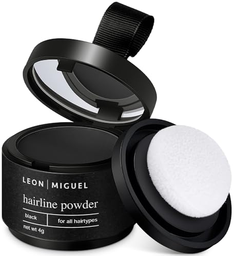 Polvere per capelli LEON MIGUEL – Hair Line Powder: correttore per capelli resistente all’acqua per coprire la ricrescita, per donne e uomini; infoltitore capelli invisibile - 4g (Nero)