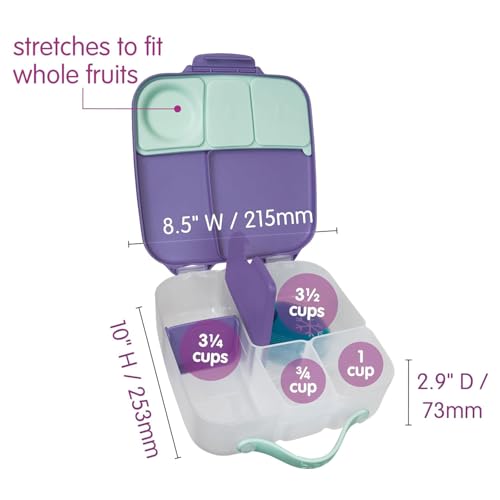 Image of b.box Lunch Box for Big Eaters All Ages - 8.5 Cup Leak Proof Bento Box with 4 Compartments, School Lunch Container with Ice Pack, Dishwasher Safe, BPA-Free, PFAS-Free - Lilac Pop