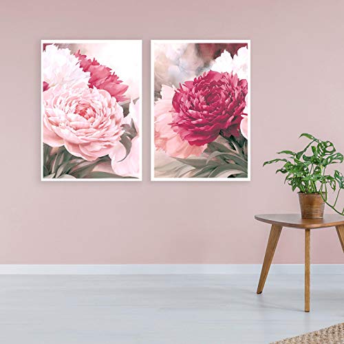 Toile Peinture Fleur Blush Rose Pivoine 50x70cm lot de 2 affiches sans cadre pour salon