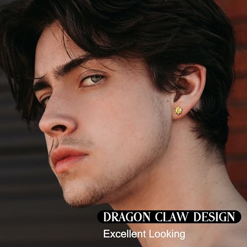 Moissanite Earrings Studs : 18K White Yellow Gold Plated 925 Sterling Silver Earrings Hypoallergenic Dragon Claw Stud for Women Men Yellow D Color VVS1 Clarity 2CT4