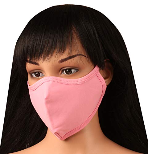 Touchstone Soft Cotton Knitted Face Mask - Medium Size Comfortable Washable Double Layer. (Pack of 3). Green Pink Peach - Image 3