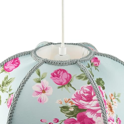 Duck Egg and Pink Rose Victorian Style Fabric Lamp Shade with Embroidered Trims and Long Tassels | 36cm x 20cm | Inner White Faux Silk Lining by Happy Homewares - Image 4