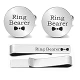 Kooer Ring Bearer Wedding Engraved CuffLinks Tie Clip Set Wedding Cufflinks Jewelry Gift For Ring Bearer (Ring Bearer)