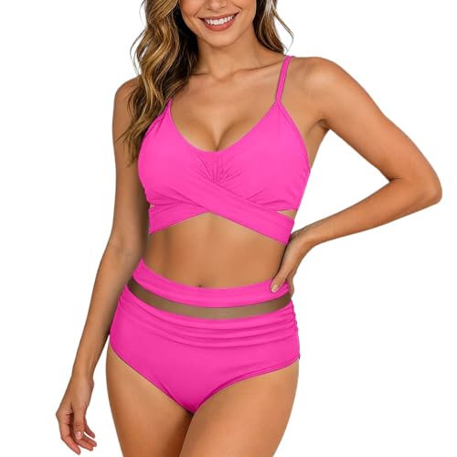 2026 Traje de baño de Dos Piezas Tipo Tankini con Control de estrías, Tirantes Ajustables y Braguita de Talle Alto. (S)