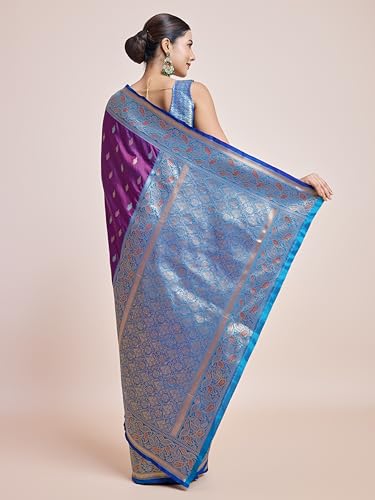 Image of Monjolika Fashion Women's Banarasi Silk Saree in Satin and traditional golden zari work comes with Unstitched Blouse Piece