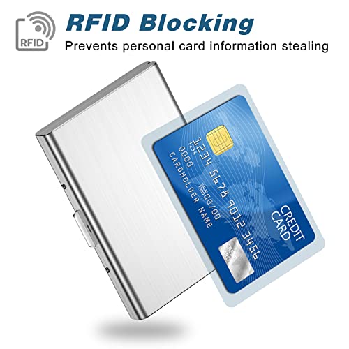 Rimilak Metal Credit Card Holder, Mini Credit Card Wallet Rfid Blocking Slim Metal Hard Case For Women Men, Silver #TOP1