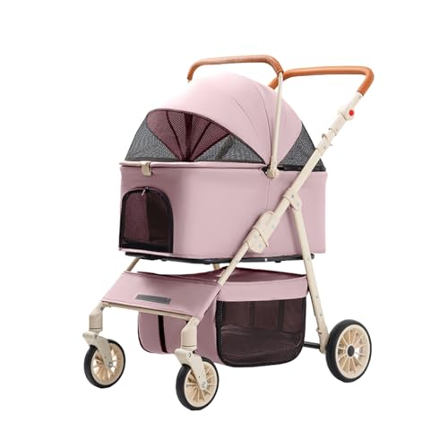 CTREVL Carro Perro Doble para Perros, Carrito para Perros Pequeños y Medianos, Cochecito para Perros para Perros/Gatos con Malla Transpirable 4 Ruedas Plegable para Viajes(Rosa)