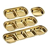 uxcell Paquete de 4 cuencos de acero inoxidable con compartimento rectangular dividido, plato de condimento de metal para condimentos, hogar, fiesta, restaurante, picnic, viajes, color dorado