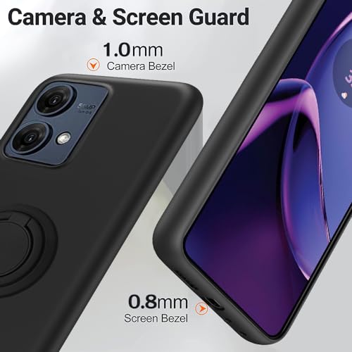 Compatible for Motorola Moto G84 5G Phone Case with Glass Screen Protector, 360° Rotatable Ring Holder Kickstand/Stand Silicone TPU Protective Cover Case for Motorola Moto G84 5G XT2347 - Black - image 2