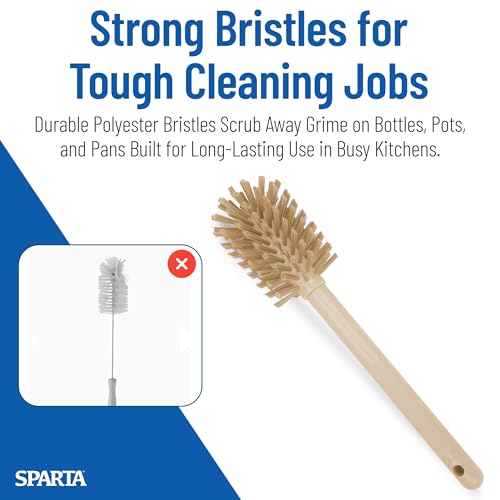 Image of SPARTA Scrub Brush Bottle Brush, Dishwasher Safe Brush with Hanging Hole for Cleaning, Plastic, 16 Inches, Tan