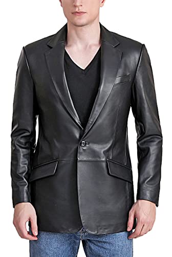 BGSD Men John 1-Button Lambskin Leather Blazer Sport Coat Jacket (Also available in Big and Tall and Short)