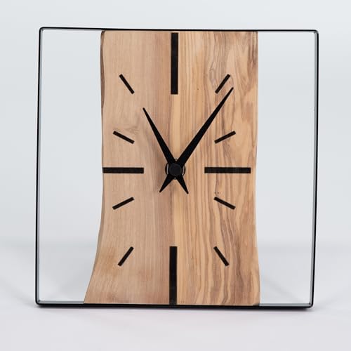PETRAMARA Orologio Acciaio Ulivo da Parete in Legno d’Ulivo e in Acciaio Orologio da parete analogico design moderno soggiorno ufficio (58x58 cm)