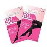 デイリー満足 Amazon限定セット 6足組(3足組×2) 無地 80デニール タイツ 生活応援 お買得 パンスト つま先補強 抗菌防臭 福助