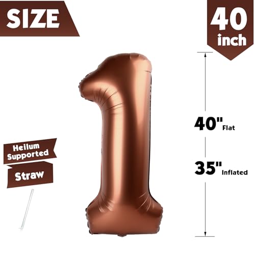 Image of 40 Inch Brown Number 1 Balloon Birthday Party Decorations for Men & Women