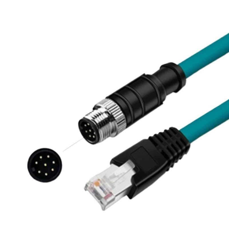 M12 to RJ45 Connector Cable for Industrial M12 8Pin 4Pin X/A/D Type Encoding to Shielding RJ45 Ethernet Line(8Pin Male to RJ45,5M)