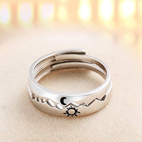 Image of Beydodo 925 Silver Rings Custom Adjustable Sun and Moon Matching Rings Engraved I Love You Couples Rings Wedding