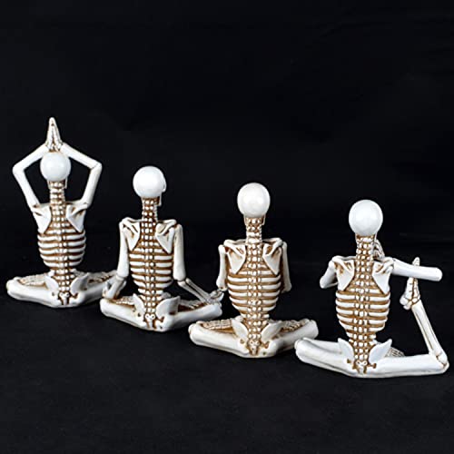 Jorae Yoga Skeletons Statue Set Of 4 Bone Stretchers Halloween Figurines Meditating Table Collectible Home Decorative, Polyresin (White-Set 4) #TOP2