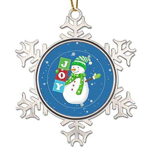 Joy Snowflake - Adornos de Navidad azul marino para niños, muñeco de nieve de invierno, decoración de Navidad, muñeco de nieve, regalo de vacaciones, adorno colgante de árbol de Navidad