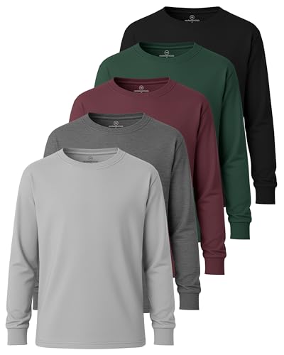 Real Essentials 5 Pack: Boys Cotton Jersey Long Sleeve T-Shirt Uniform Kids Crew Neck Tee Top- Set 6 XS 4-5