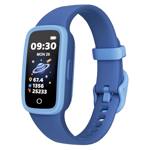 TICTIKY Kinder Fitness Armbanduhr mit AMOLED Bildschirm Aktivitätstracker ohne Handy Herzfrequenz und Schlaf Monitor 3ATM wasserdicht Schrittzähler Wecker 3 Spiele für Jungen 5-10 Jahre