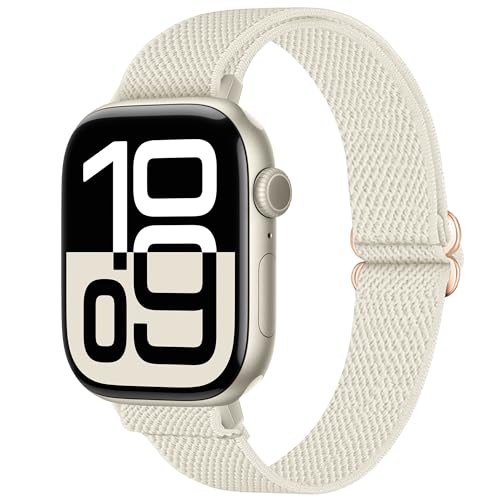 Slim Stretchy Bands Compatible with Apple Watch Band 40mm 41mm 42mm 38mm 44mm 45mm 46mm 49mm Women Men, Soft Fashion Nylon Braided Elastic Strap for iWatch Series 10 SE 9 8 7 6 5 4 3 2 1 Ultra 2