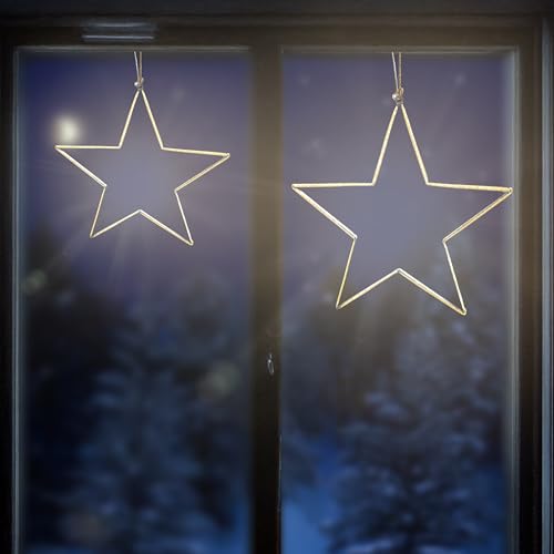 esotec Solar LED Weihnachtssterne METALL 2er Set, Ø30+40cm, Weihnachtsdeko XXL outdoor, 2800K warmweiße LEDs, Solarmodule, Akkus, Erdspieß, Weihnachtsdeko, Weihnachtsbeleuchtung, winterfest 103426