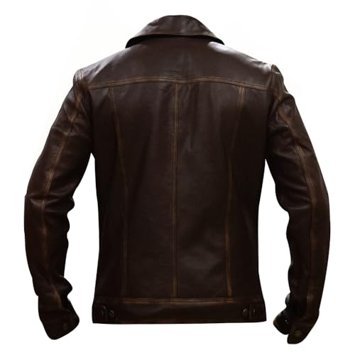 Image of Men's Genuine Leather Trucker Jacket Vintage Motorcycle Black Western Biker Slim Fit Trucker Jacket