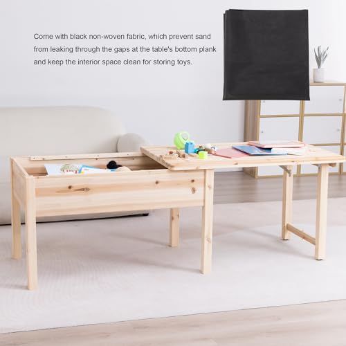image for BIRASIL Wooden Kids Table with Storage, Sensory Tables with Folding Li