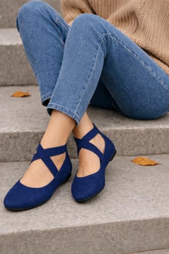 Image of EMMA NEW YORK Ankle Strap Flats for Women, Women Flat Ballerina Shoes, Women's Ballet Flats with Strap