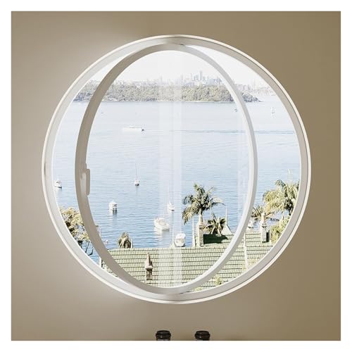 Image of Casement Window,360° Rotating Pivot Casement Window with Handle Aluminum Frame Tempered Glass Clear Flush Mount Round Window for Indoor/Outdoor Use (White A 50cm)