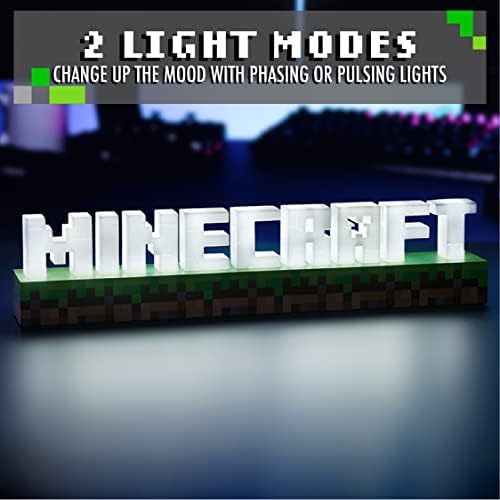 Paladone Minecraft Logo Light - Battery or USB Operated - 2 Light Modes - Officially Licensed Merchandise,White/Brown/Green