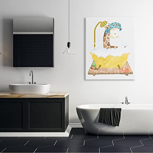 Image of 'Children's Giraffe Animal Bubble Bath Yellow'| Canvas Art | Stupell Industries | 36 x 48 Inches, Easy to Hang and Sturdy, Made in USA, by Erica Billups