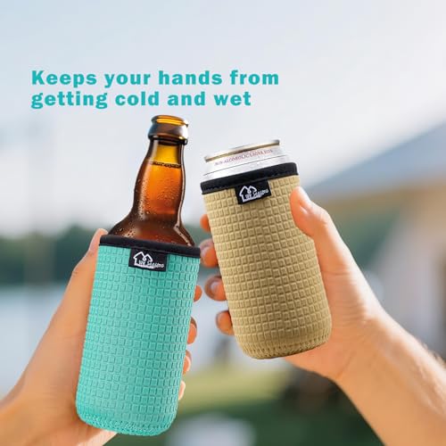 WK IEASON 16oz Standard Can Sleeves Insulators Standard Beer Can Covers 16OZ Neoprene Beer Bottle Sleeves Coolers Holder Non-slip Neoprene Can Coolier Sleeves 4PC Pack(Black/Cool Mint/Dark blue/Khaki)
