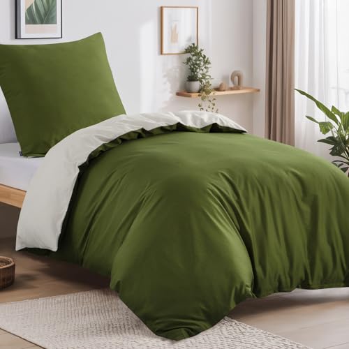 RUIKASI Bettwäsche 155x220 Baumwolle Grün - Olivegrün Bettwäsche-Sets 155x220cm 2teilig Wendebettwäsche 2tlg mit Reißverschluss… – Ansicht 2