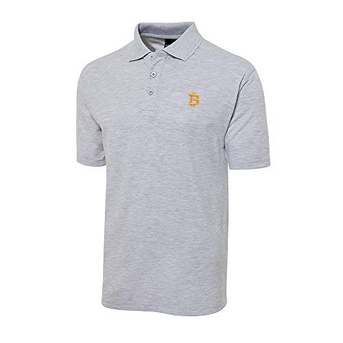 WINGZOO Mens Embroidered Polo Shirt Bitcoin BTC Embroidery Short Sleeve Regular-Fit Advantage Performance Shirts Grey