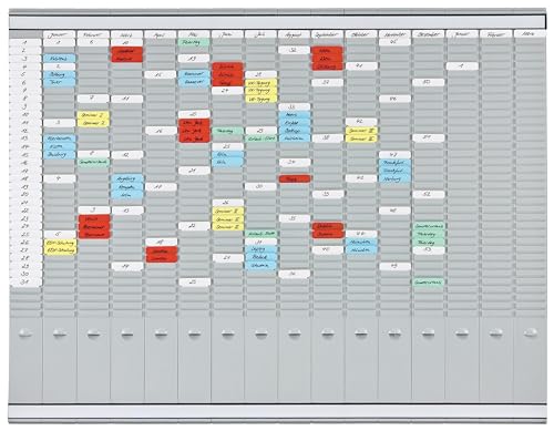 FRANKEN T-Kartentafel Jahresplaner für 15 Monate plus Index, 100,8 x 78.3 cm, 16 Träger, 35 Schlitze, PV1015