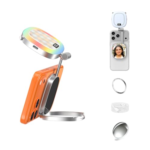 Anneau lumineux magnétique COMITOK avec miroir de maquillage pour smartphone et Vlog
