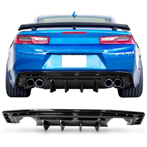 IKON MOTORSPORTS Rear Diffuser Bumper Lip Compatible with 2016-2024 Chevrolet Camaro (Except ZL1 Model), Glossy Black PP Ikon Style Valance Lower Body Protection Part