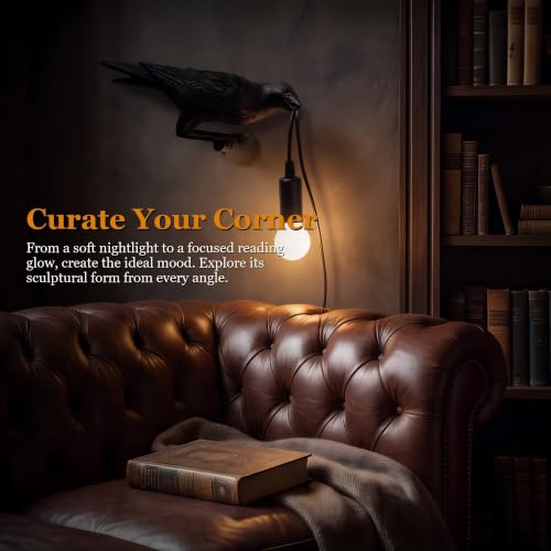 OVANUS Crow Wall Lamp Gothic Raven Light Dimmable E12 Bulb Dark Academia - image 4