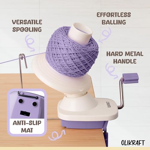 Image of Olikraft Manual Yarn Winder | Yarn Ball Winder, Roller, Baller Crochet Spinner for Crocheting | Clamp for 1 3 /4 inch Surfaces | Create Cakes up to 4oz (Lavender)