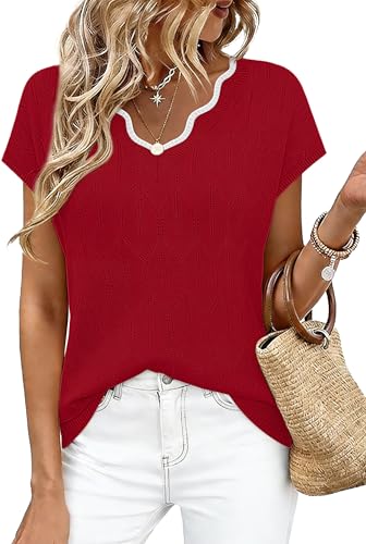 Image of WIHOLL Womens Summer Tops Cap Sleeve Sweater V Neck Shirts Beach Vacation Clothes Business Casual Fashion Clothing