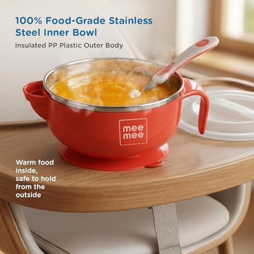 Image of Mee Mee Air Tight Baby Feeding Bowl | BPA Free | Stay Warm Bowl | Food Remains Warm | Suction Non-Spill Bowl