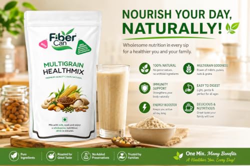 Image of FiberCan Super 10 Blend The Real Health Mix Powder 300g | Traditional Sathu Maavu | Multigrain Millet Health Mix | High Protein & Fibre Breakfast Mix | No Added Sugar | Nutrition Drink & Porridge Mix | Super 10 Blend