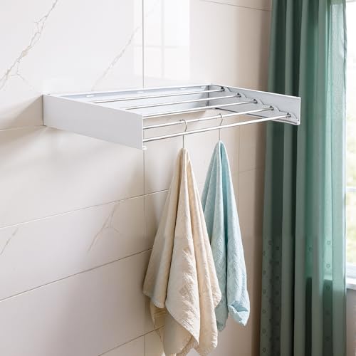 Warmiehomy Wäscheständer Wandmontage,80 cm Wäscheständer Ausziehbar Wand Wäschetrockner mit 5 Aluminiumstangen,Clothes Drying Rack für drinnen und draußen,Tragkraft bis zu 25 kg