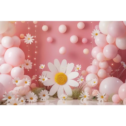 Fondo de Flores Daisy 7x5ft Rosa para Baby Shower miniatura 1