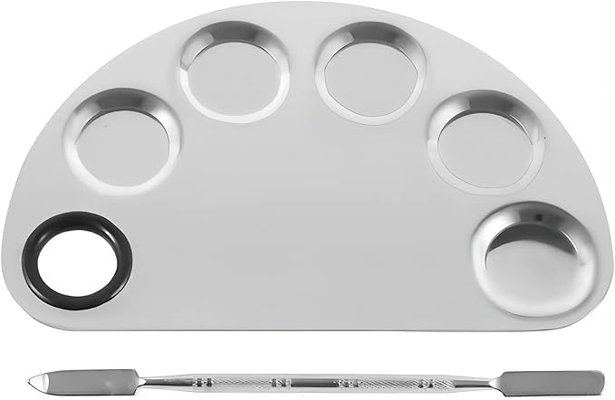 Mixing Makeup Palette with Spatula & 5 Tump Hole, Stainless Steel Cosmetic Palette, Nail Art Eye Shadow Lipsticks Mixing Makeup Tools-image-5