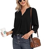 VIISHOW Women's Casual Boho Floral Printed V Neck Tops 3/4 Sleeve T Shirt Blouses Black Large